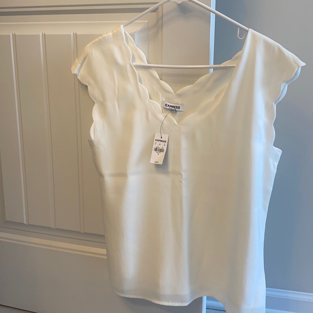 Express Cream Satin Scalloped Top